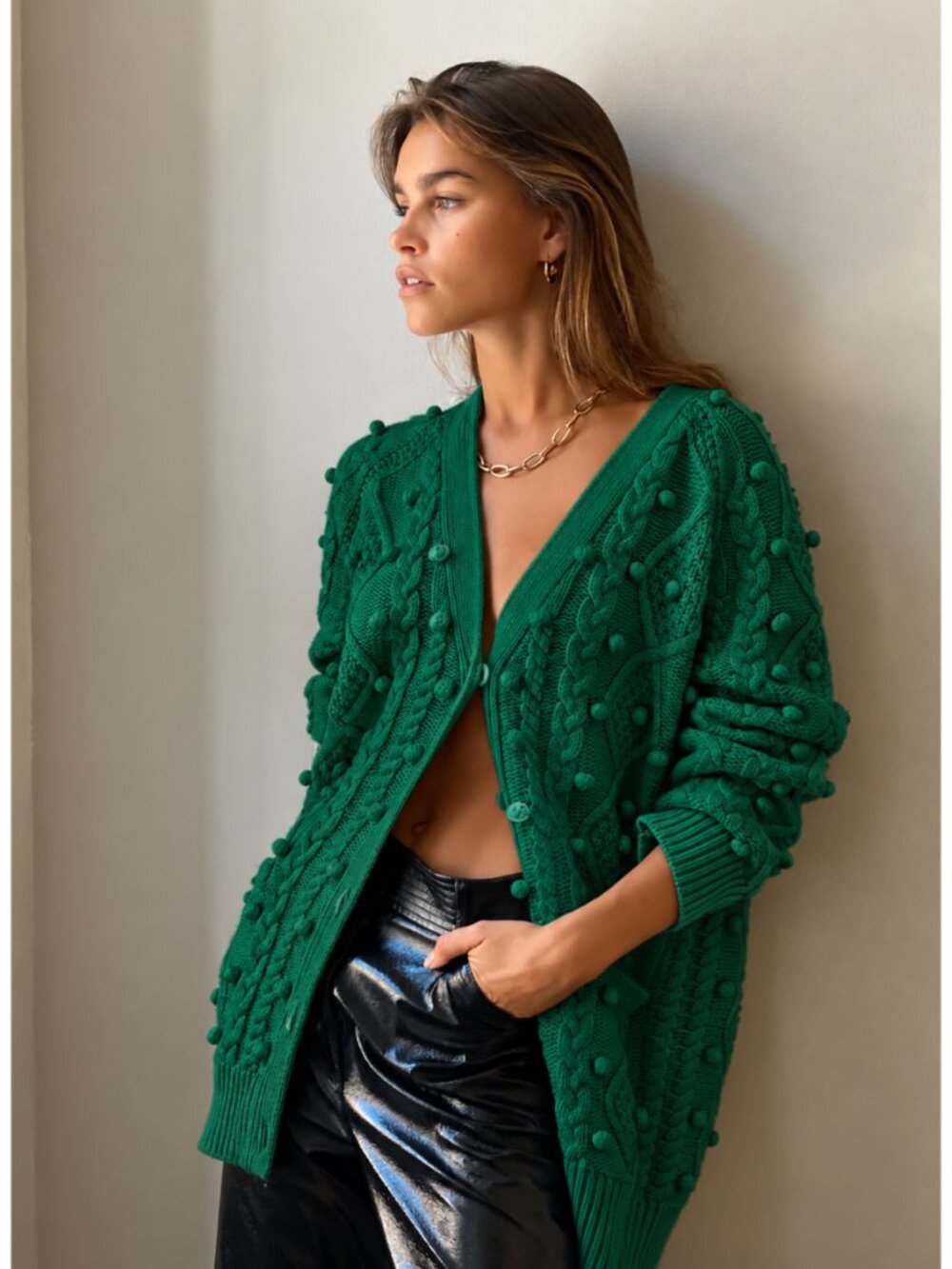 Aritzia Wilfred Alps Pom Pom Wool Blend Cardigan in Green Size XS